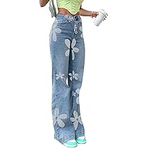 Heart Print Jeans for Women Fashion Wide Leg High Waist